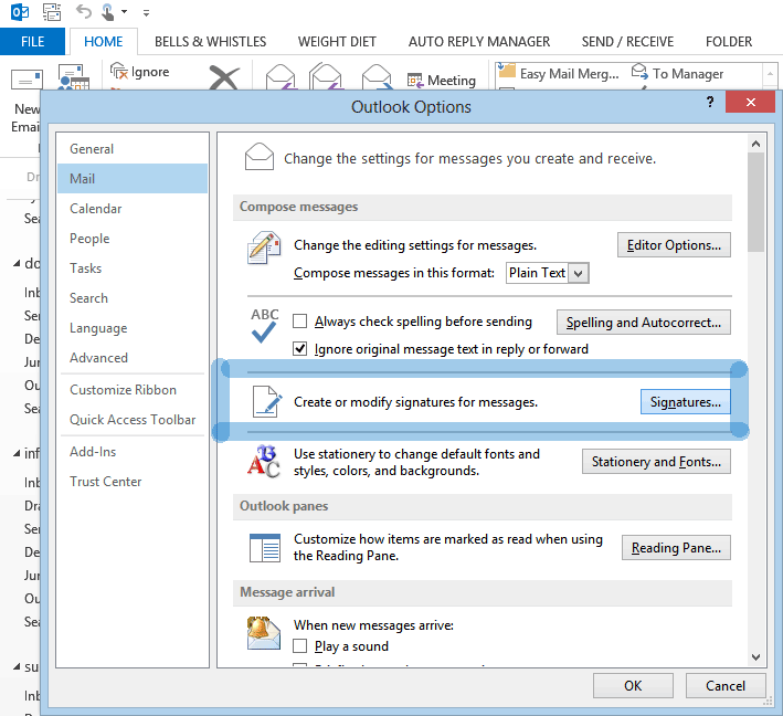 Import signatures into outlook 2016